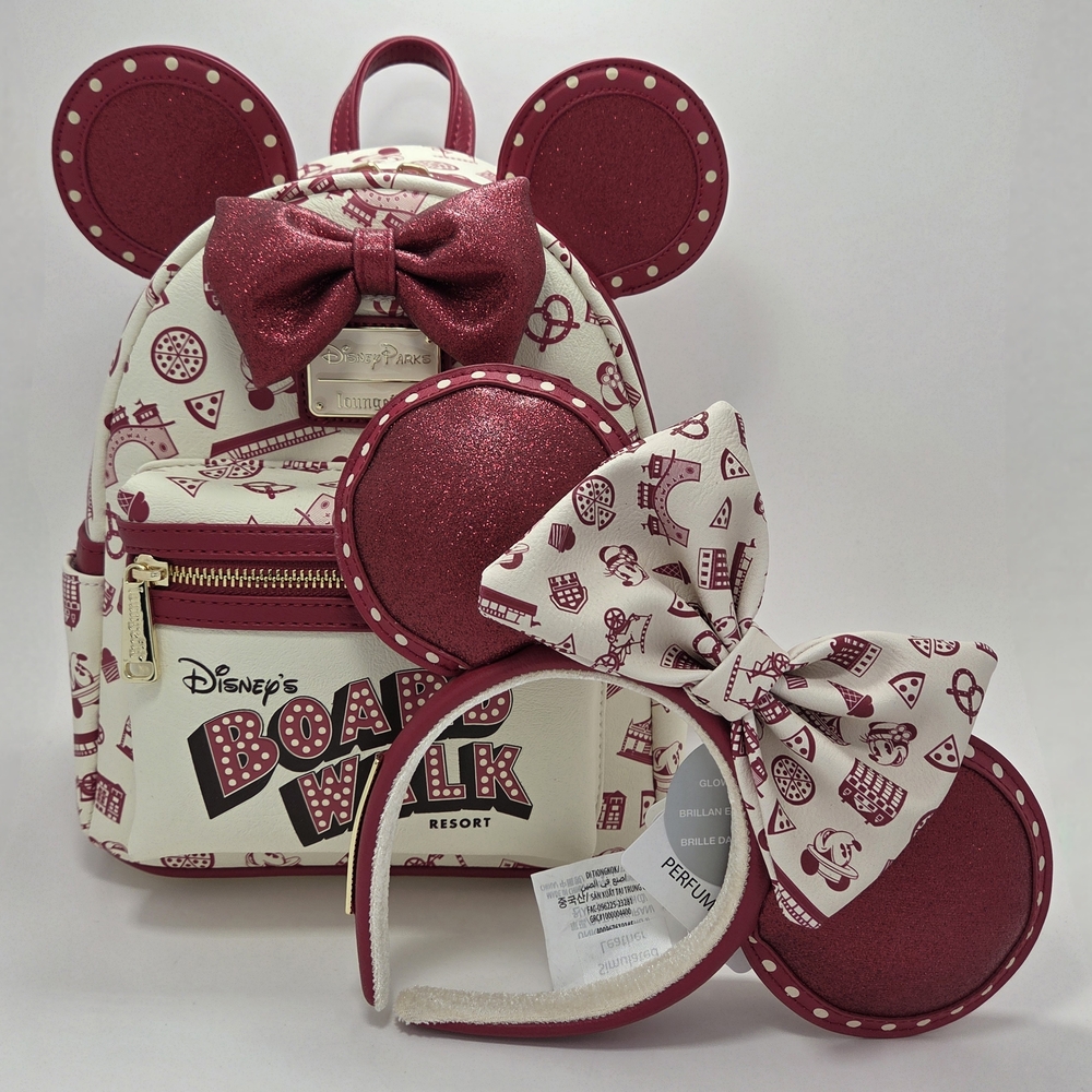 NWT Loungefly Disney Boardwalk Resort Loungefly Backpack & Headband Ears Set